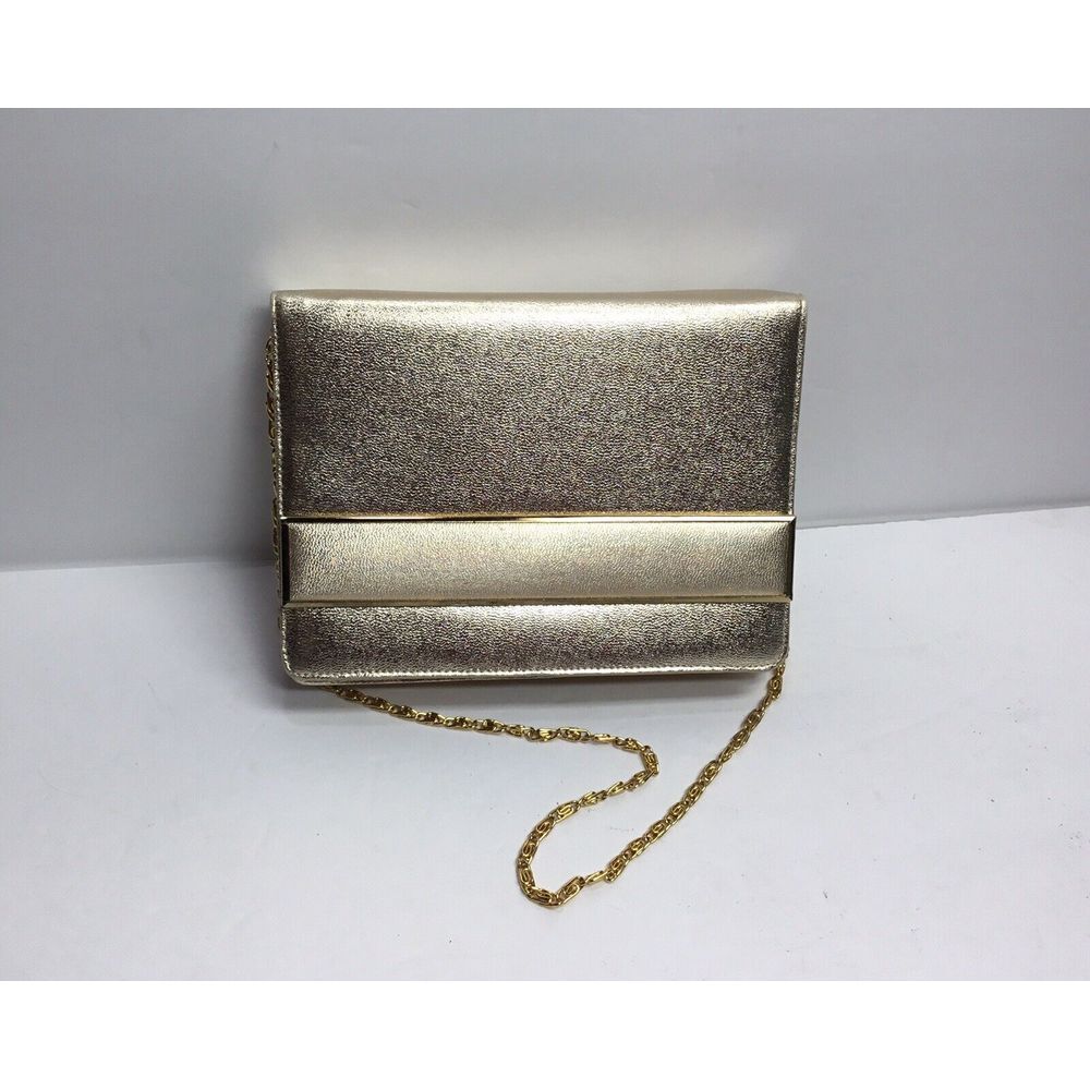 Vintage Miss Lewis‎ gold purse Handbag clutch shoulder bag gold chain Strap - Picture 9 of 9